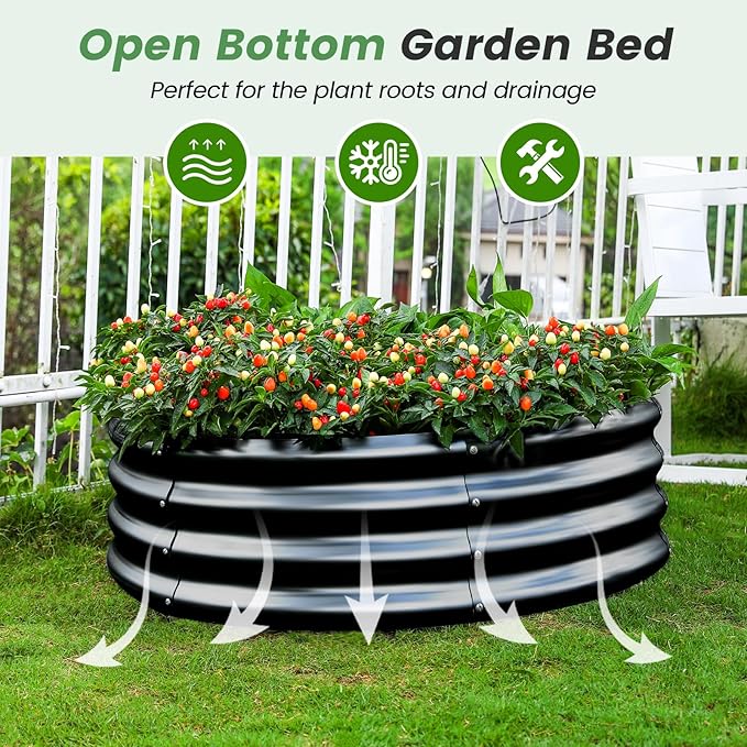 Land Guard 3×3×1ft Galvanized Raised Garden Bed Kit, Round Galvanized Planter Raised Garden Boxes Outdoor, Large Metal Raised Garden Beds for Vegetables, Grey