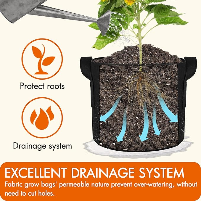 Gardzen 10-Pack 25 Gallon Grow Bags, 300G Thickened Aeration Fabric Pots with Handles, Heavy Duty Cloth Pots for Plants