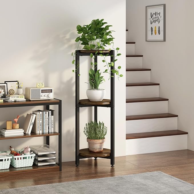 Plant Stand Indoor Corner Tall 3 Tier Metal Modern Flower Storage Plant Shelf Holder for Living Room Balcony Garden,Black (3 Tier-Black Round)