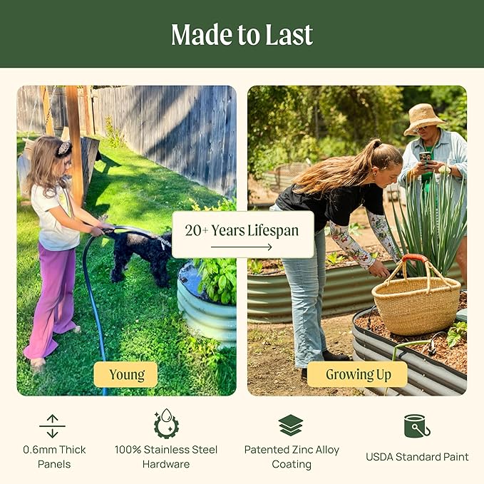 Vego garden 26" Extra Tall Raised Garden Bed Kits, 6 in 1 Modular Raised Planter Box for Vegetables Flowers Fruits Oval Metal Raised Garden Pearl White