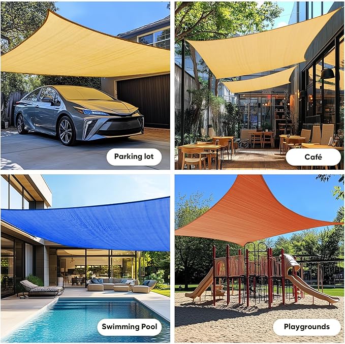 Quictent 20x20ft Fire Retardant 185G HDPE Sun Shade Sail with Hardware Kits Canopy 98% UV Block Outdoor Patio Garden (Sand)