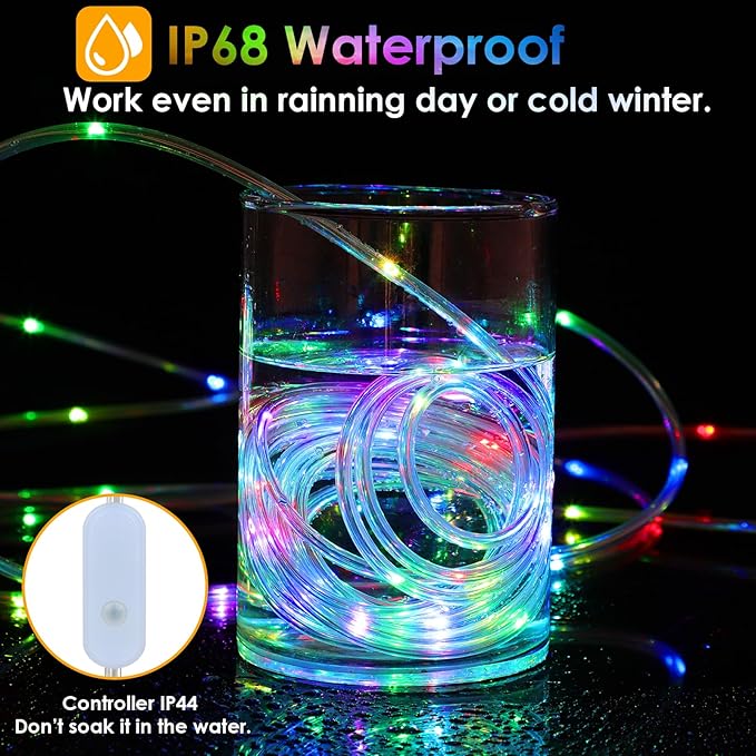 200Ft Rope Lights Outdoor, 18 Colors Changing 610 LED String Lights Plug in with Remote, IP68 Waterproof Twinkle Fairy Light Rope Lighting Indoor for Bedroom Patio Christmas Halloween Decor