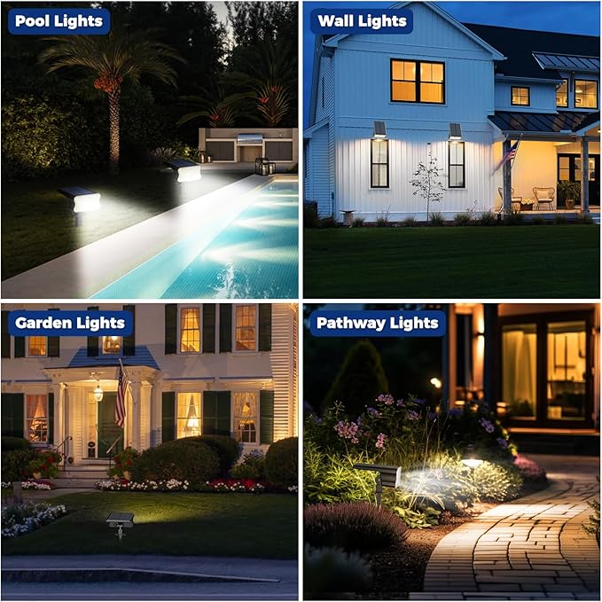 HGGH Solar Lights Outdoor Waterproof IP67, 60 LED 3 Lighting Modes Solar Spot Lights Outdoor for Yard Garden Pathway Landscape, Auto On/Off, Function 2 in 1(Cool White, 4 Pack)