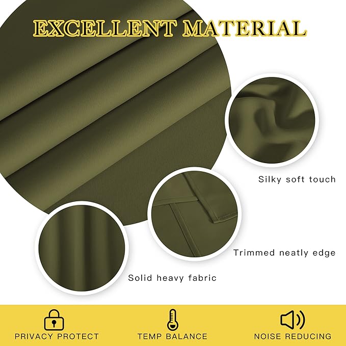 NICETOWN Olive Green Blackout Curtains for Bedroom 72 Inches Long, Thermal Insulated Room Darkening Grommet Window Curtains for Living Room Nursery, 66 inch x 72 inche, 1 Panel
