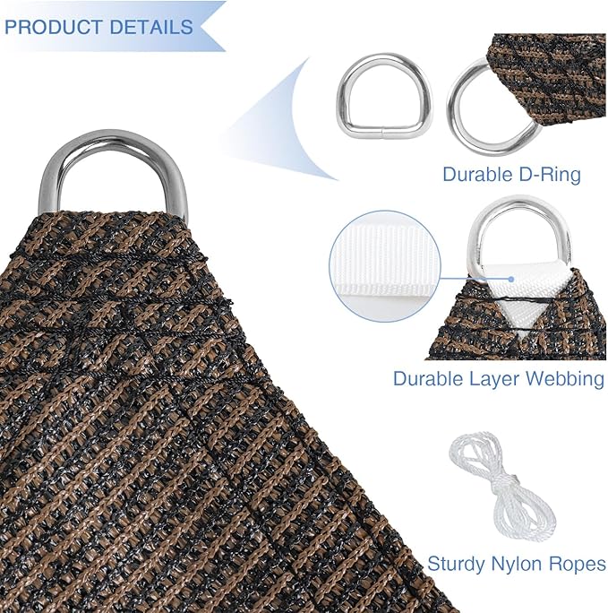 E&K Sunrise 17' x 17' x 17' Sun Shade Sail Triangle Canopy Shade Cover UV Block for Patio Backyard Garden Outdoor (Brown)