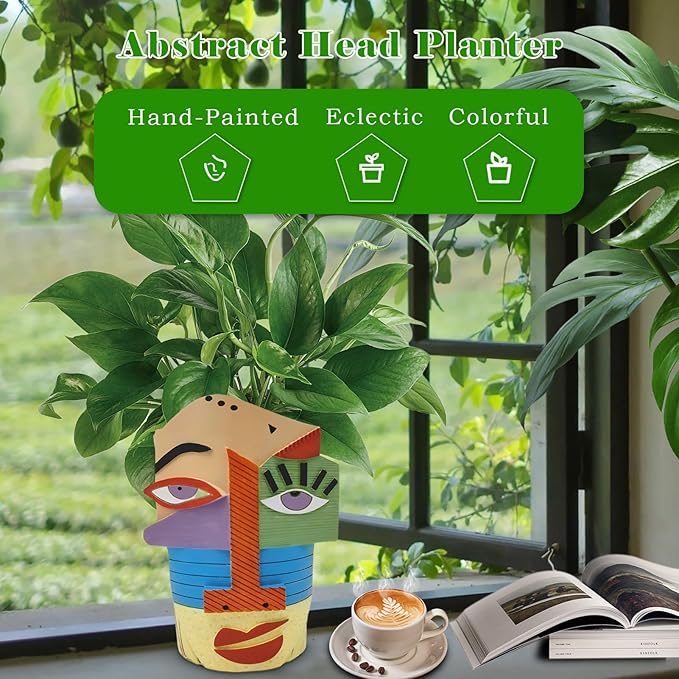Abstract Face Planters Pots Head,Unique Head Planter for Indoor Plants,Funny Face Flower Pot,Colorful Plant Pots for Outdoor Garden Decor and Home Art Decoration(Eclectic)