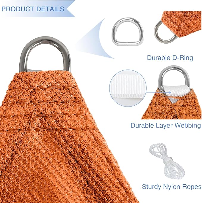 E&K Sunrise 6' x 6' x 6' Sun Shade Sail Triangle Canopy Shade Cover UV Block for Patio Backyard Garden Outdoor (Orange)
