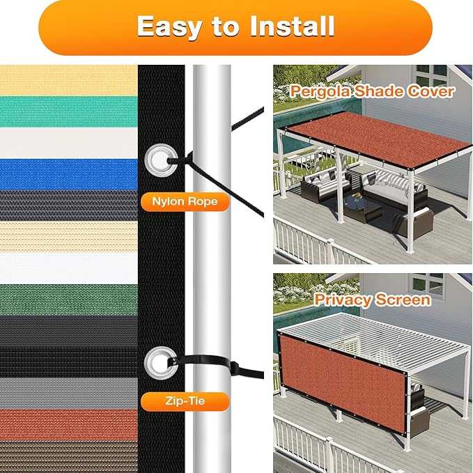 Artpuch 90% Sun Shade Cloth, 4 x 24 FT Pergola Shade Cover Canopy with Grommets, Sun Screen Fabric Tarp for Patio, Outdoor, Garden, Backyard, Rust Red