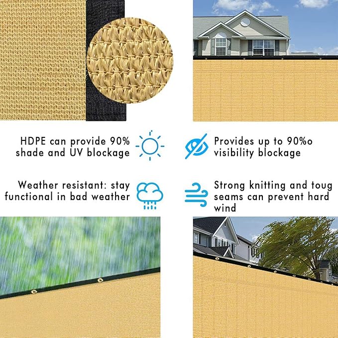 UPGRADE Privacy Fence Screen 5'x23' Sand Outdoor 90% Visibility Blockage 170 GSM Mesh Shade Cover Panels for Backyard,Balcony,Home Decoration with Zip Ties,Customized Avaliable