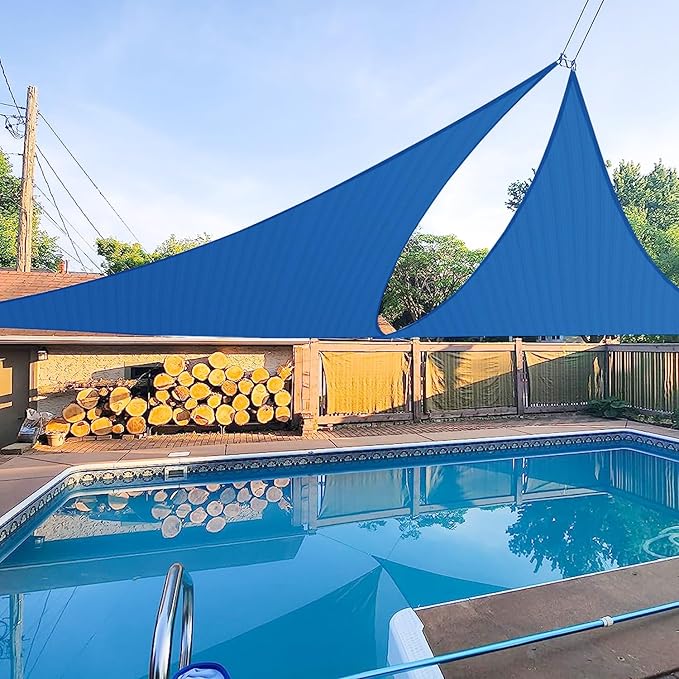 E&K Sunrise 19' x 19' x 19' Sun Shade Sail Triangle Canopy Shade Cover UV Block for Patio Backyard Garden Outdoor (Blue)