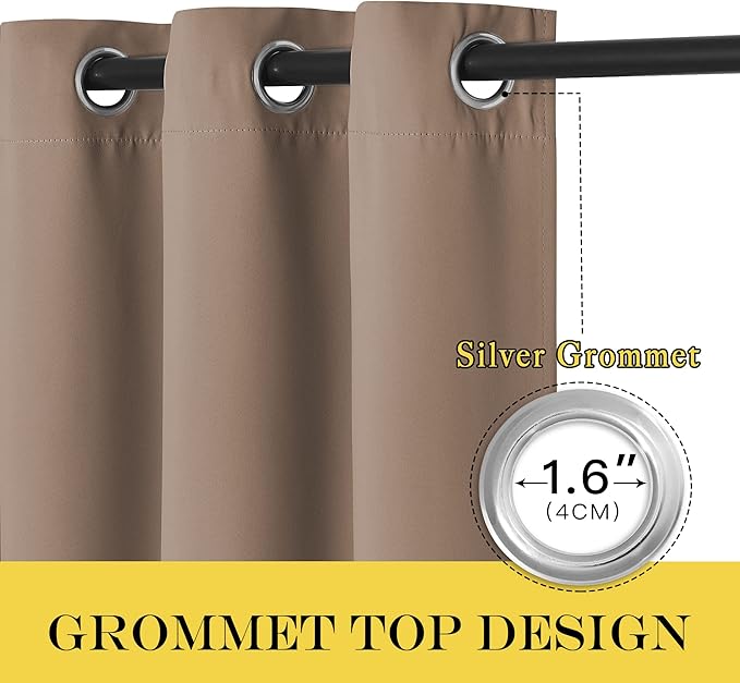 NICETOWN Blackout Curtain Drape for Bedroom - Grommet Noise Reducing Thermal Insulated Solid Room Darkening Window Treatment for Flat/Apartment (1 Panel, Cappuccino, 66 x 66 Inch)