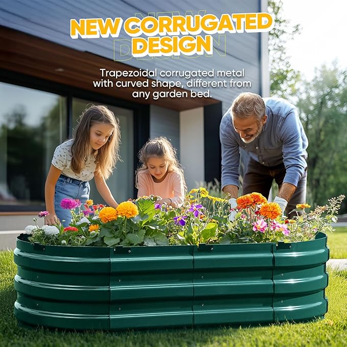 KING BIRD Raised Garden Bed Kit 2025 Upgraded 10-Minute Assembly Galvanized Planter Garden Box Outdoor for Gardening, Vegetables, Flowers, 47x24x12 in, Green