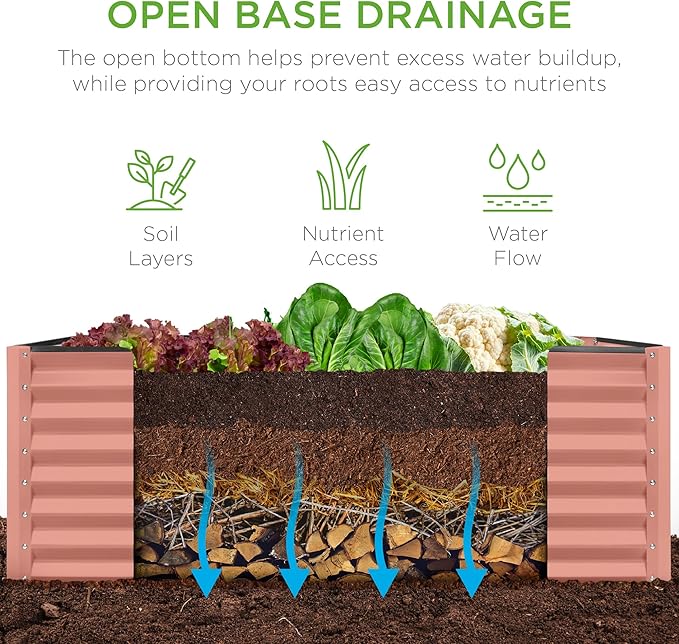 Best Choice Products 4x2x2ft Outdoor Metal Raised Garden Bed, Deep Root Planter Box for Vegetables, Flowers, Herbs, and Succulents w/ 119 Gallon Capacity - Terracotta
