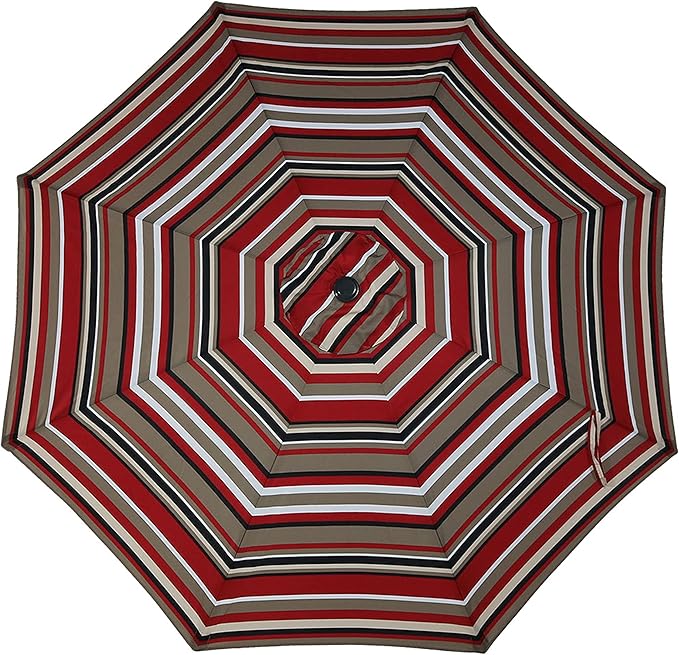 Sunnydaze Outdoor Patio Umbrella - Polyester Table Market Umbrella with Push-Button Tilt and Crank - 8 Sturdy Ribs - Awning Stripe - 9ft