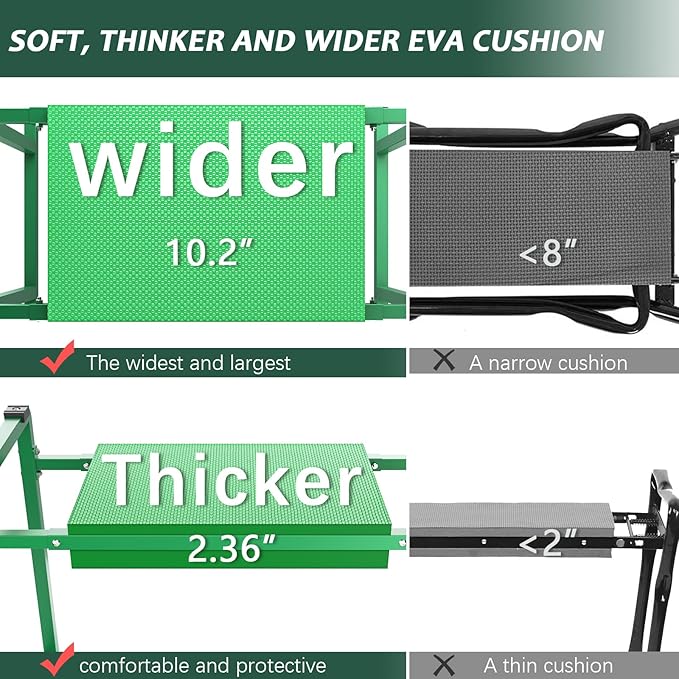FLINTER Garden Kneeler and Seat, 10.2" Wider Heavy Duty Thick Gardening Bench for Kneeling and Seat - Multifunctional Kneeler Bench, Gardening Gifts for Women, Seniors Grandparents, Green