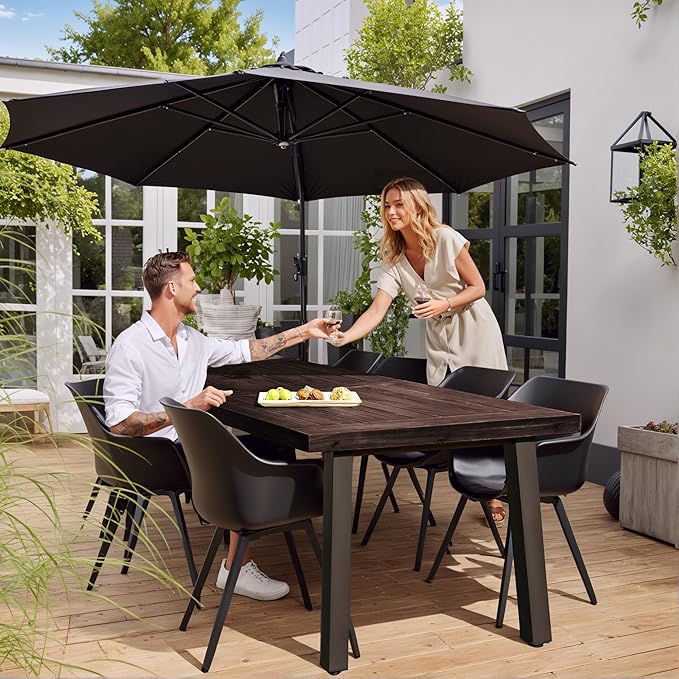 Devoko Home Acacia Wood Dining Table 6-Person Indoor Outdoor Table with Iron Legs, Sandblast Finish, Natural Stained, Rustic Metal, 69 * 33 * 30 inch (Espresso)