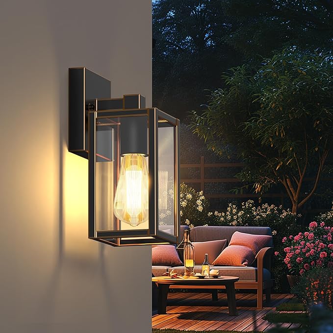 WIHTU Outdoor Lights for House, LED Exterior Front Porch Light Fixtures for Outside, Waterproof Wall Light Outdoor, Sconce Lights for Patio, Garage, Doorway, Entryway (Black with Gold Rim)