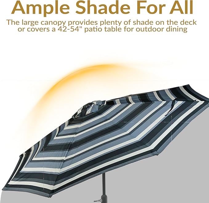 Sunnydaze Outdoor Patio Umbrella - Polyester Table Market Umbrella with Push-Button Tilt and Crank - 8 Sturdy Ribs - Catalina Beach Stripe - 9ft