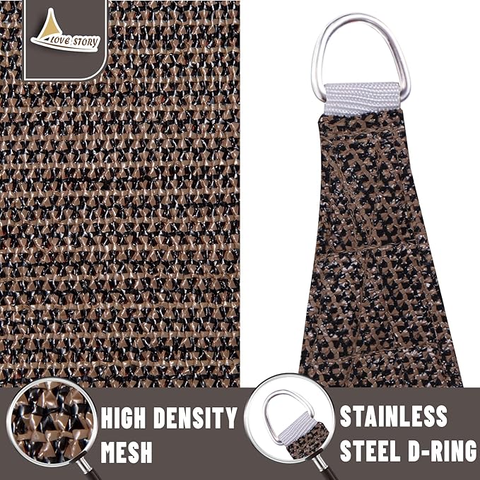 LOVE STORY 16' x 16' x 22' Right Triangle Brown Sun Shade Sail Canopy UV Block for Outdoor Patio Garden Backyard
