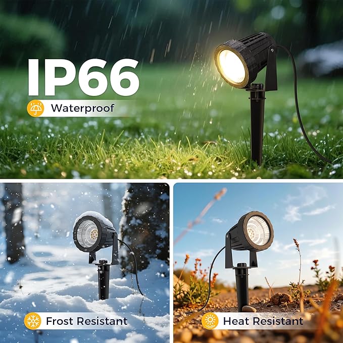 L LOHAS LED Outdoor Landscape Lighting, Auto On/Off 3000K Low Voltage Landscape Lighting, IP66 Waterproof Spot Lights for Yard, Outside, Garden, House, Pathway, Plant, Holiday Decor (6 Pack)
