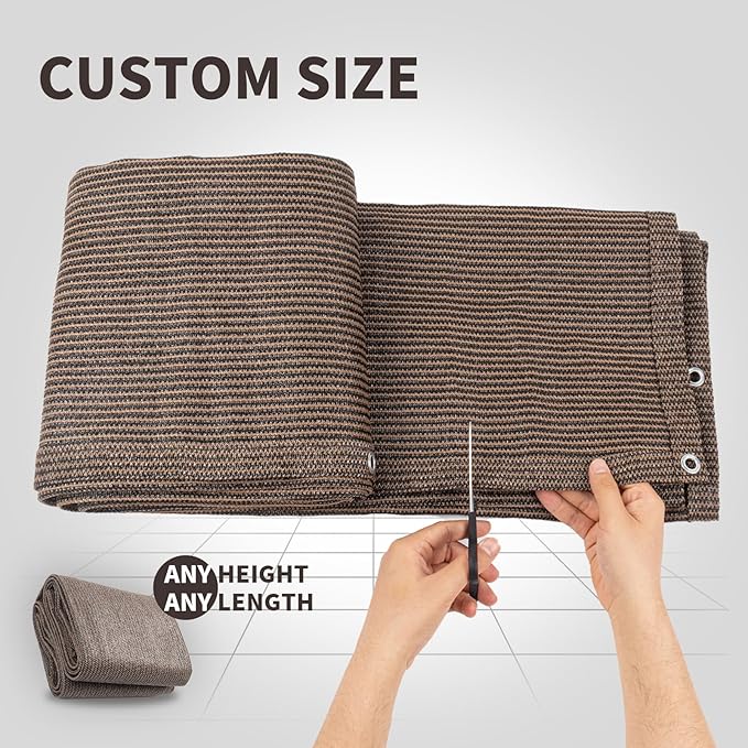 LOVE STORY Custom Size 3.3'x26' Brown Balcony Privacy Screen,UV Block Privacy Fence Screen,90% Shield for Outdoor Pool Garden Apartment Railing