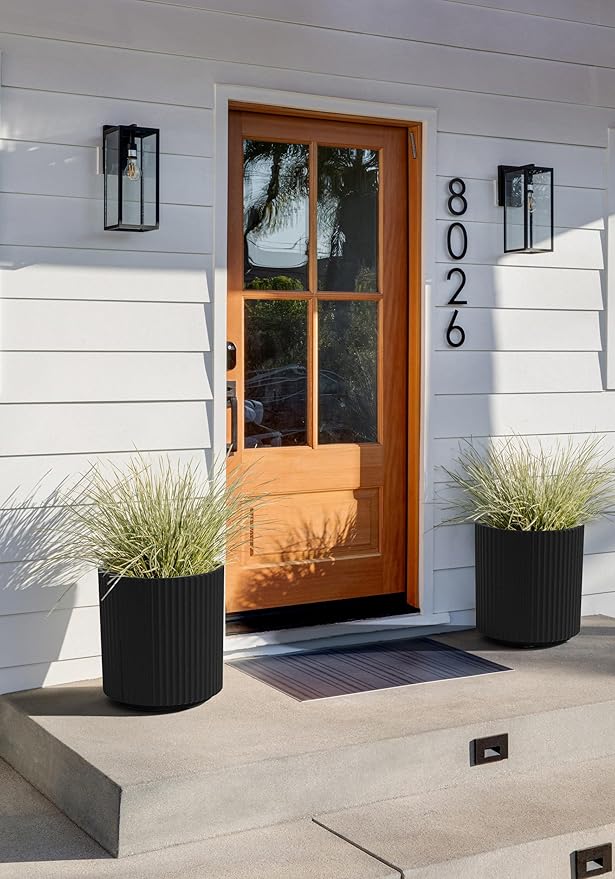 Veradek Round Demi Planter Pots for Indoor/Outdoor Garden Use, Made from Plastic-Concrete Mix with Drainage Holes, Perfect for Small to Large Succulent Plants, Flowers, Modern Interior Plants