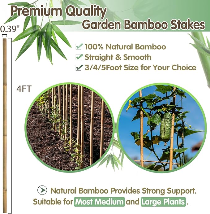 Bamboo Stakes,4FT Natural Bamboo Garden Stakes,BOVITRO 25Pcs Plant Stakes,Bamboo Sticks for Tomato,Beans,Vegetable and Climbing Plants