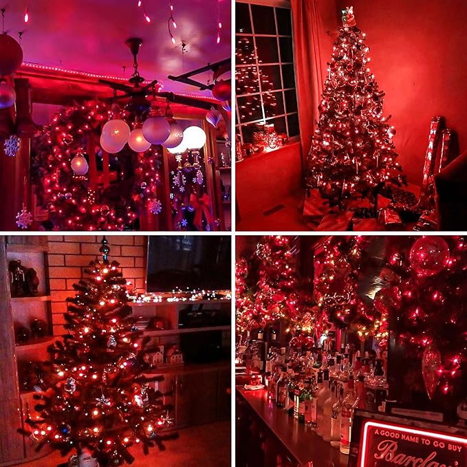 Connectable 200 LED String Lights Indoor Outdoor, 66FT Red Christmas Lights Waterproof, 13 Modes with Timer, Twinkle Fairy Lights Plug in Clear Wire for Christmas Tree, Bedroom, Halloween Decor