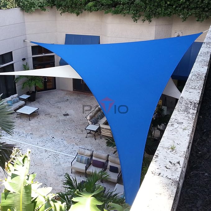 Patio Paradise 25' x 25' x 25' Sun Shade Sail Triangle Canopy Shade Cloth Fabric Sunlight Block Patio Pergola Cover HDPE Deck Awning for Outdoor Backyard Roof Shading, Blue
