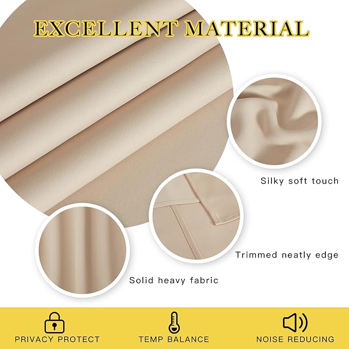 NICETOWN Biscotti Beige Blackout 54 inch Curtain for Cafe, Window Treatment Thermal Insulated Solid Grommet Vertical Drapes Sound Reducing for Bedroom, 1 Panel, W46 x L54