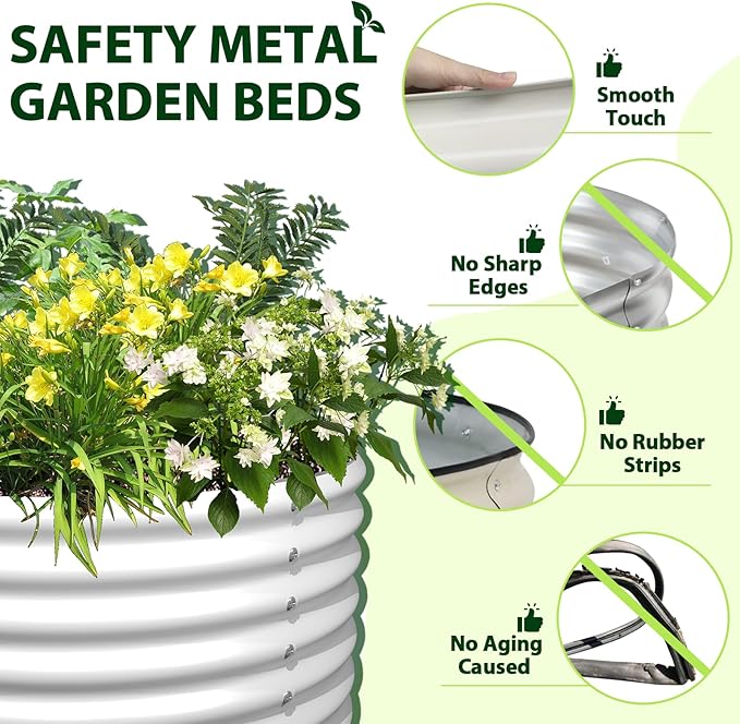 A ANLEOLIFE 6-Pack 4X4X1.5ft & 6X2X1.5ft Deep Root Galvanized Raised Garden Beds Outdoor for Planting Vegetables Flowers Herb, Antique White