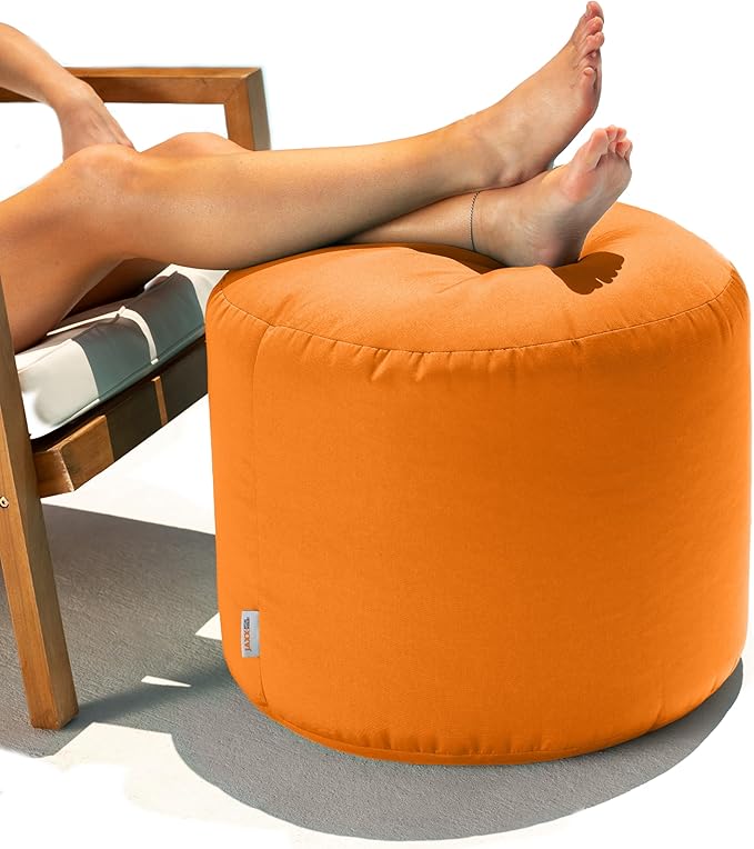Jaxx Spring Outdoor Ottoman/Side Table, Premium Sunbrella, Tangerine