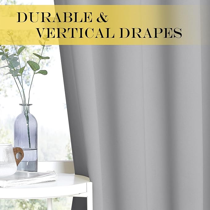 NICETOWN Blackout Sliding Glass Door Curtains, Room Darkening Thermal Insulated Curtains for Living Room Bedroom, Extra Wide Window Drapes, 1 Panel, W80 x L118, Silver Grey