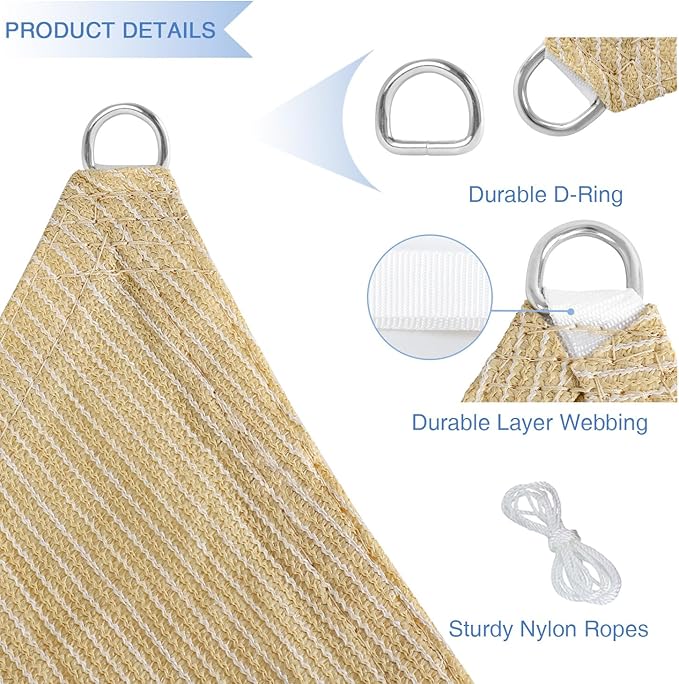 E&K Sunrise 6' x 6' x 6' Sun Shade Sail Triangle Canopy Shade Cover UV Block for Patio Backyard Garden Outdoor (Beige)
