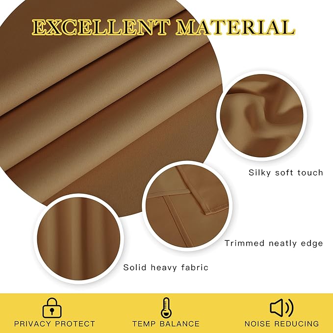 NICETOWN Gold Brown Blackout Curtain for Living Room - Solid Thermal Insulated Grommet Blackout Panel/Drape for Bedroom Kitchen Window (1 Panel, 52 inches Wide by 54 inches Long)