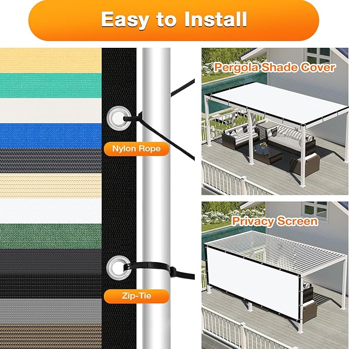 Artpuch Outdoor Pergola Shade Cover 6' X 7' Sun Shade Cloth with Grommets, 90% UV Protection Canopy Patio Privacy Screen (Customized Available) GN107, White
