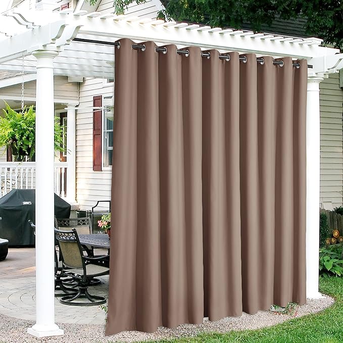RYB HOME Outdoor Curtains Waterproof - Extra Wide Sun Blocking Insulating Curtains for Garage Patio Door Window Screen Porch Pergola, Wide 150 inches x Long 84 inches, 1 Panel, Mocha