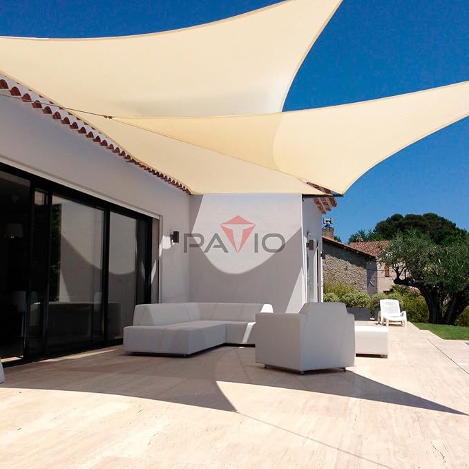 Patio Paradise 27' x 27' x 27' Sun Shade Sail Triangle Canopy Shade Cloth Fabric Sunlight Block Patio Pergola Cover HDPE Deck Awning for Outdoor Backyard Roof Shading, Beige