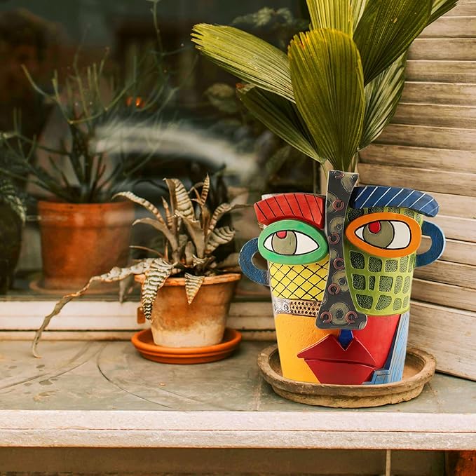 Abstract Face Planters Pots Head,Unique Head Planter for Indoor Plants,Funny Face Flower Pot,Colorful Plant Pots for Outdoor Garden Decor and Home Art Decoration(Modern)
