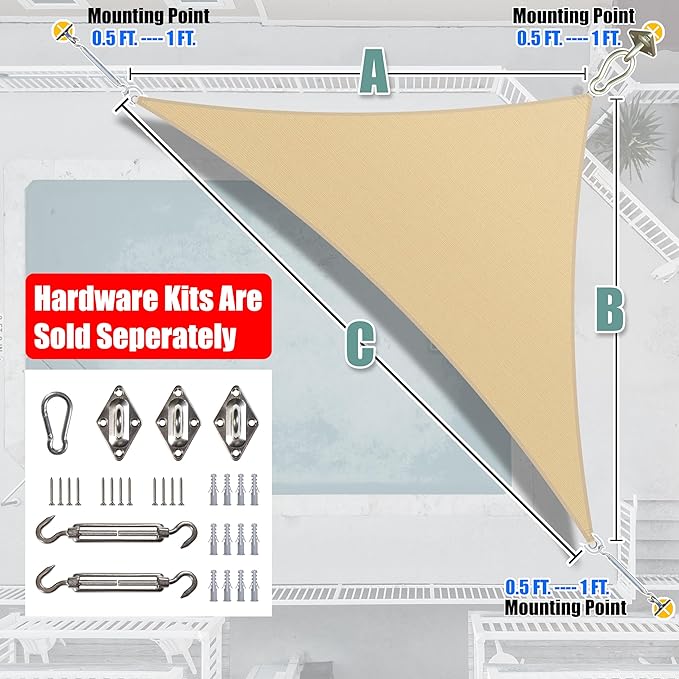 Amgo Custom Size 14' x 22' x 26.1' Beige Right Triangle Sun Shade Sail UPF50+ AGTAPRT12, Order to Make Canopy Awning, 95% UV Blockage, Water & Air Permeable, Commercial Standard (We Customize)
