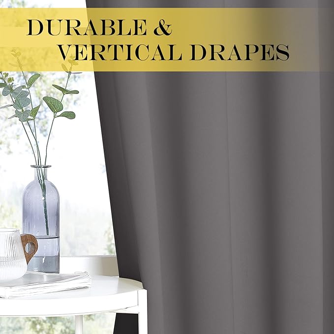 NICETOWN Blackout Gray Curtain 110 inch Length, Grommet Extra Long Thermal Curtain Room Darkening Window Treatment for Living Room/Sliding Door, W66 x L110, 1 Panel
