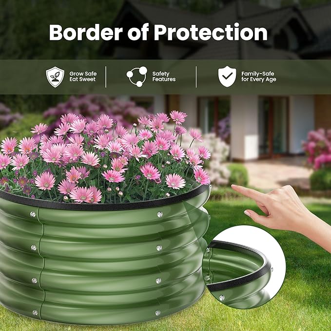 ZXZYHFTY Round Galvanized Raised Garden Bed kit,Green Outdoor Garden Raised Planter Box, Round Large Metal Raised Garden Beds for Vegetable 2 * 2 * 1ft 1 Pack