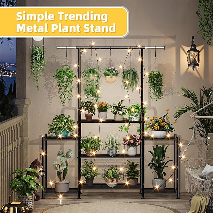 Simple Trending Plant Stand Indoor Outdoor, Metal 3 Tier Tall Hanging Plant Shelf for Multiple Flower Planter Large Heavy Duty Ladder Plant Holder for Garden, Black
