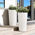 FONTOI 23.6" Tall Planter for Outdoor Plants Set of 2 Large Outdoor Plastic Striped Flower Pots, Front Porch Furniture, Garden Pots, Decorative Planters for Indoor/Outdoor, Patio, Balcony, White