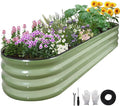Galvanized Raised Garden Bed - 8×2×1ft Planter Raised Beds for Gardening | Oval Metal Garden Planter Box with Safety Edging and Bracing Rods for Vegetables Fruits and Flowers Oliver Green