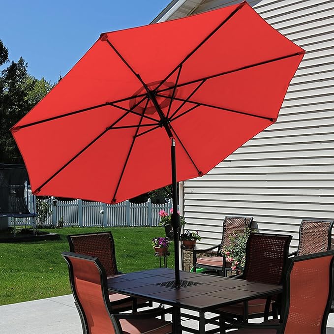 Sunnydaze Outdoor Patio Umbrella - Polyester Table Market Umbrella with Push-Button Tilt and Crank - 8 Sturdy Ribs - Burnt Orange - 9ft