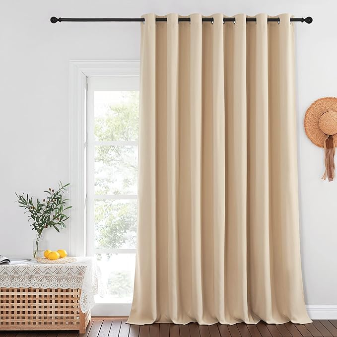 NICETOWN Sliding Door Curtain for Living Room, Grommet Blackout Patio Door Curtain Privacy Thermal Insulated Window Treatment for French, Biscotti Beige, W100 x L144, 1 Panel