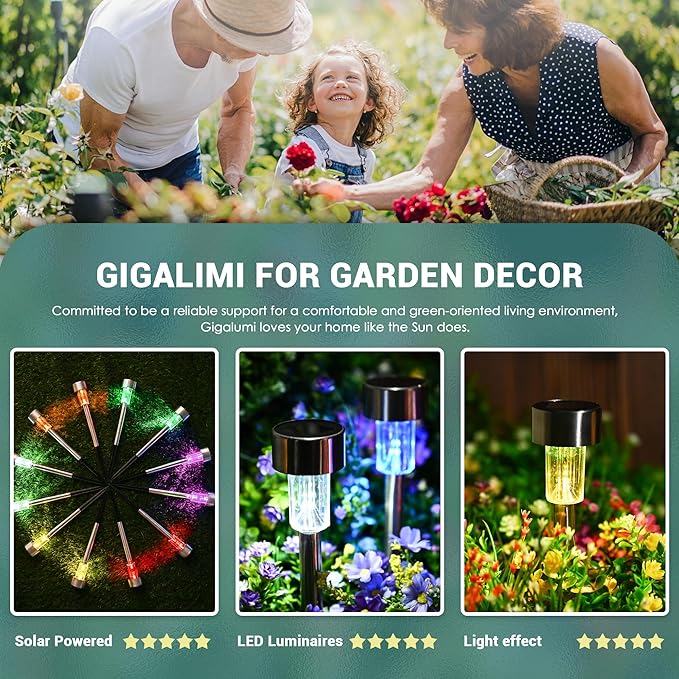 GIGALUMI Solar Lights Outdoor Waterproof, 20 Pack Multicolor, Garden Decor Pathway Lights Solar Powered for Yard Patio, Lawn and Landscape