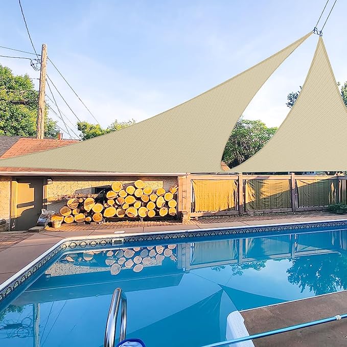 E&K Sunrise 10' x 10' x 10' Sun Shade Sail Triangle Canopy Shade Cover UV Block for Patio Backyard Garden Outdoor (Beige)