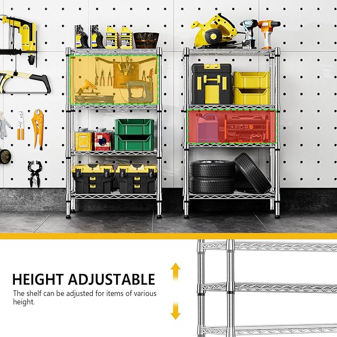 1000 lbs 4 Tier Shelf Metal Storage Shelves Wire Rack Closet Organizers for Garage Kitchen Bathroom Laundry Chrome 11.8" D x 25.6" W x 45.5" H